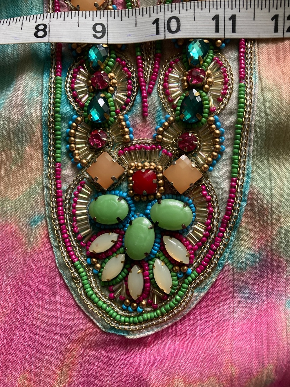 Soft Surroundings Pink, Teal & Cream Beaded Tie-Dye Maxi Verona Dress - Picture 13 of 15
